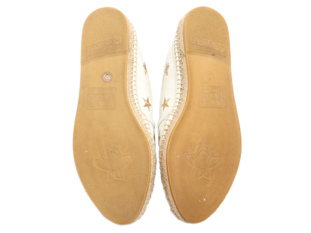 Gucci White Leather Star and Bee Espadrilles