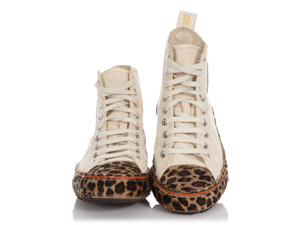R13 Leopard Print Pony Hair and Canvas High Top Sneakers