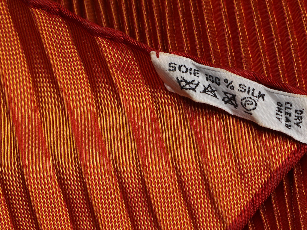 Hermès Orange and Gold Plissé Silk Scarf 90cm