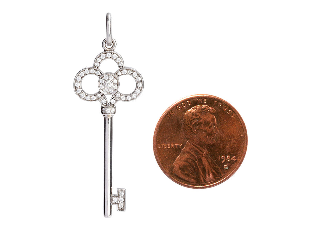 Tiffany & Co. 18K White Gold Diamond Crown Key Pendant