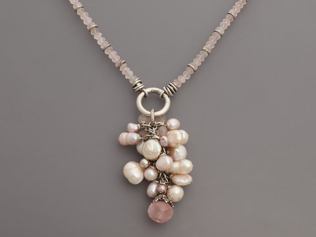 Alana Leigh Gold-Washed Rose Quartz and Pearl Necklace, Ring, and Earrings Set