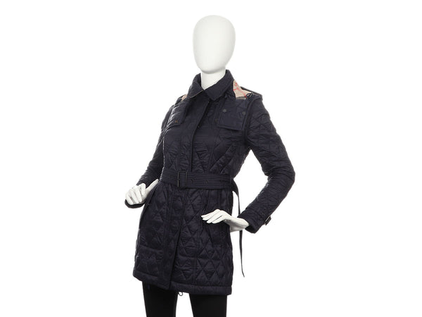 Burberry Navy Long Belted Quilted Coat