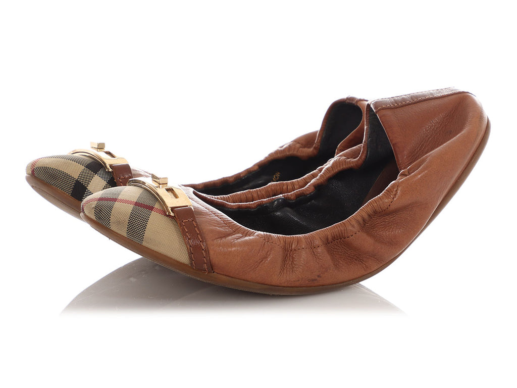 Burberry Tan Leather Ballet Flats