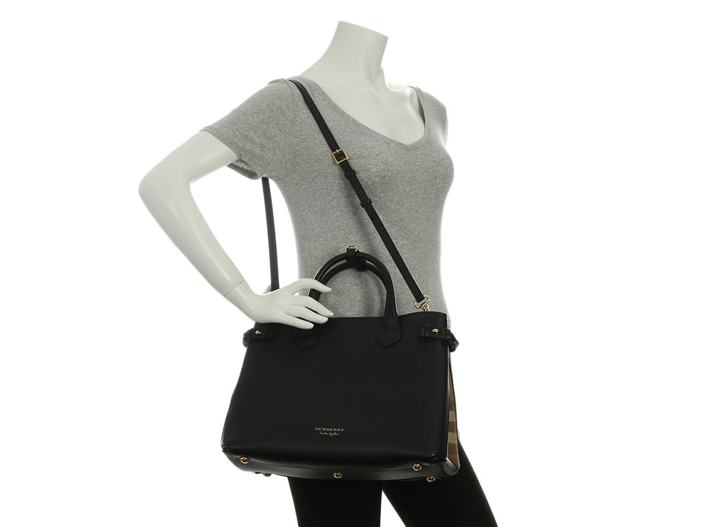 Burberry Medium Black Pebbled Leather Banner Tote