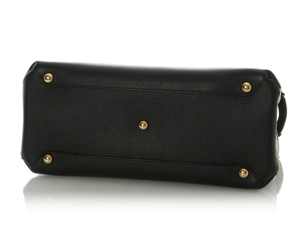 Burberry Medium Black Pebbled Leather Banner Tote