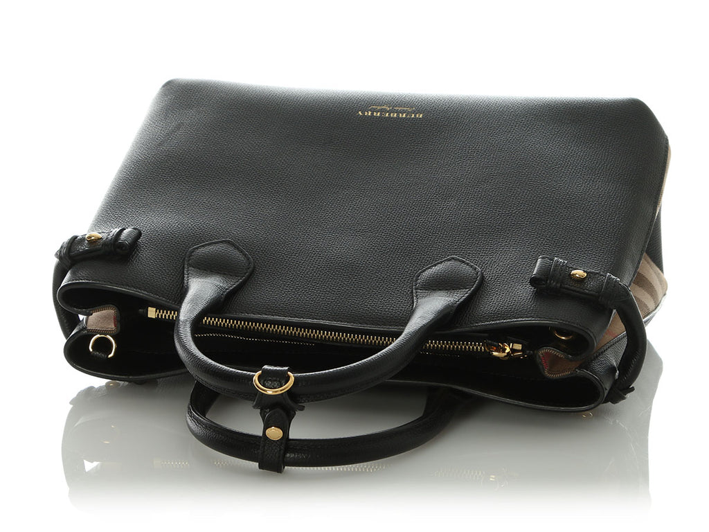 Burberry Medium Black Pebbled Leather Banner Tote