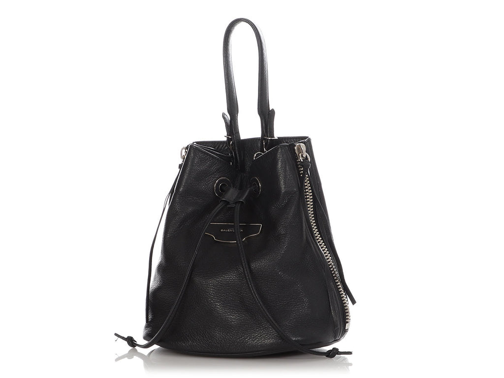 Balenciaga Black Papier Plate Side Zip Bucket Bag