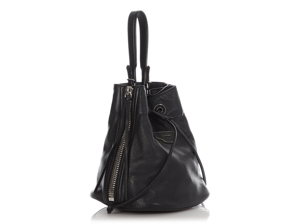 Balenciaga Black Papier Plate Side Zip Bucket Bag