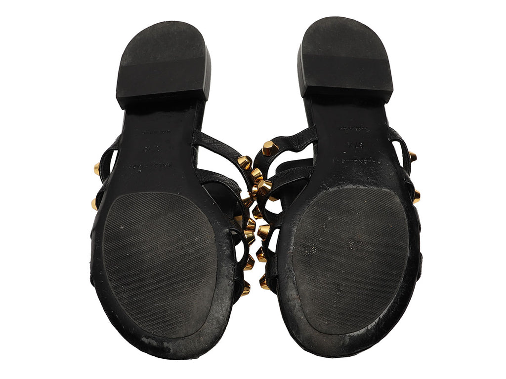 Balenciaga Black Giant Gold Gladiator Flat Sandal Slides