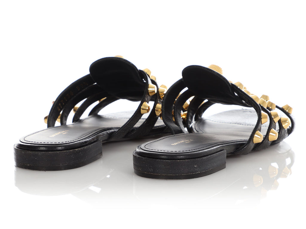 Balenciaga Black Giant Gold Gladiator Flat Sandal Slides