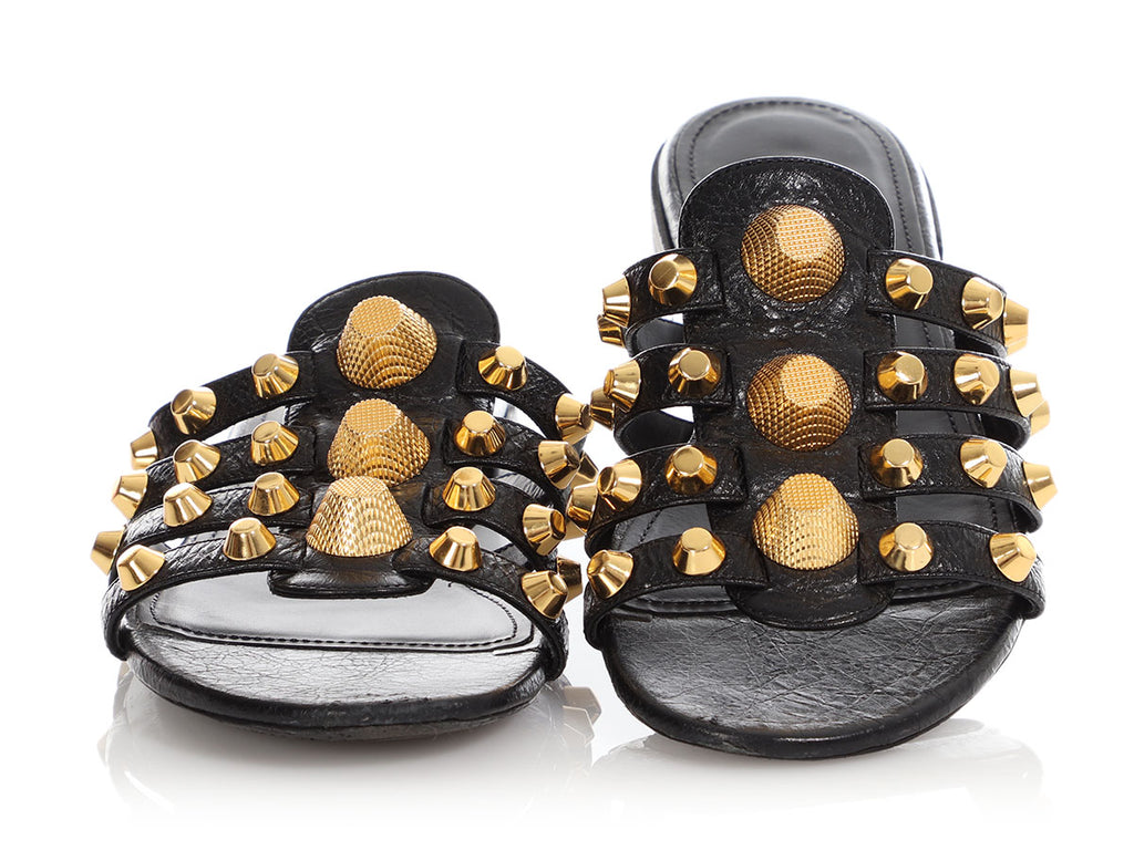 Balenciaga Black Giant Gold Gladiator Flat Sandal Slides