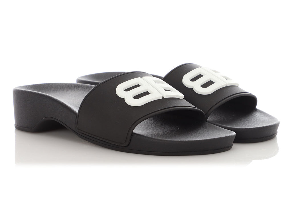 Balenciaga Black BB Wedge Pool Slides