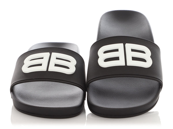 Balenciaga Black BB Wedge Pool Slides