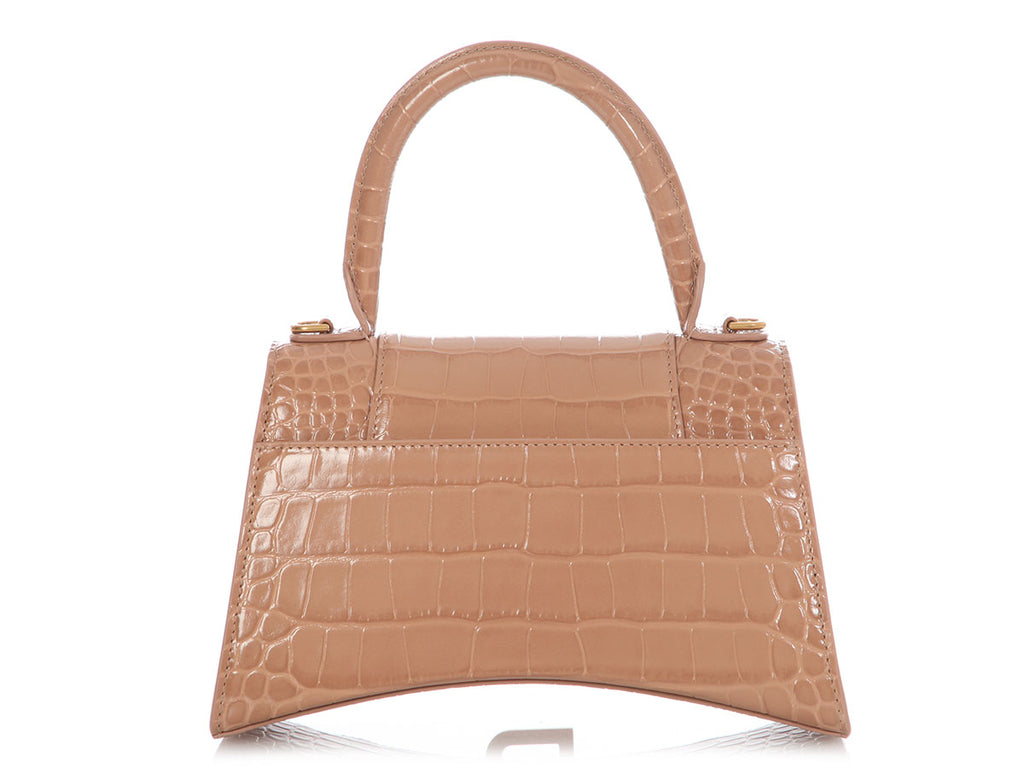 Balenciaga Small Beige Crocodile Embossed Hourglass Bag