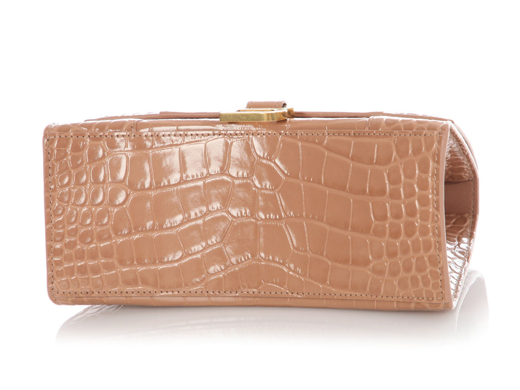 Balenciaga Small Beige Crocodile Embossed Hourglass Bag