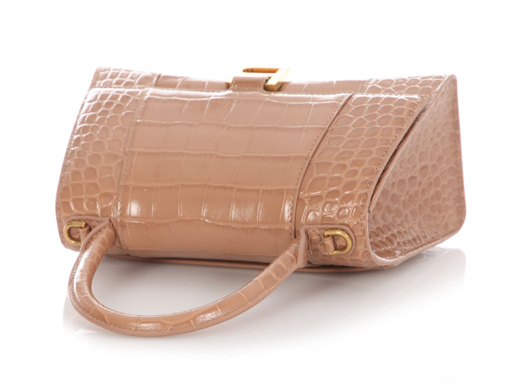 Balenciaga Small Beige Crocodile Embossed Hourglass Bag