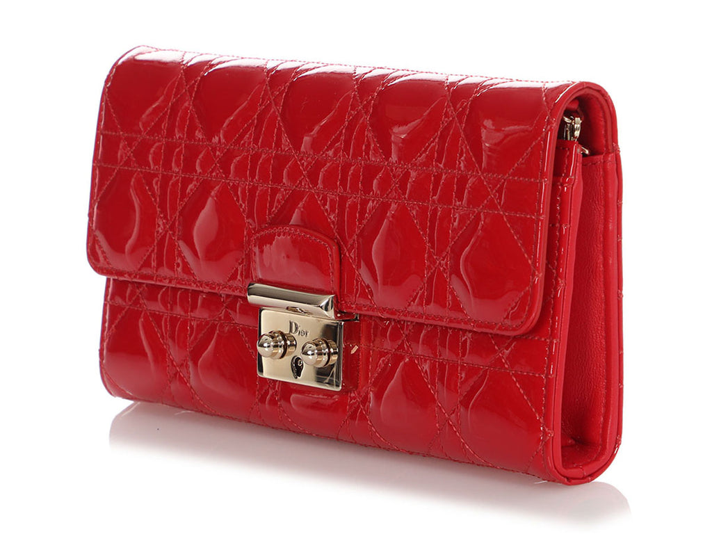 Dior Red Patent Cannage Wallet on Chain