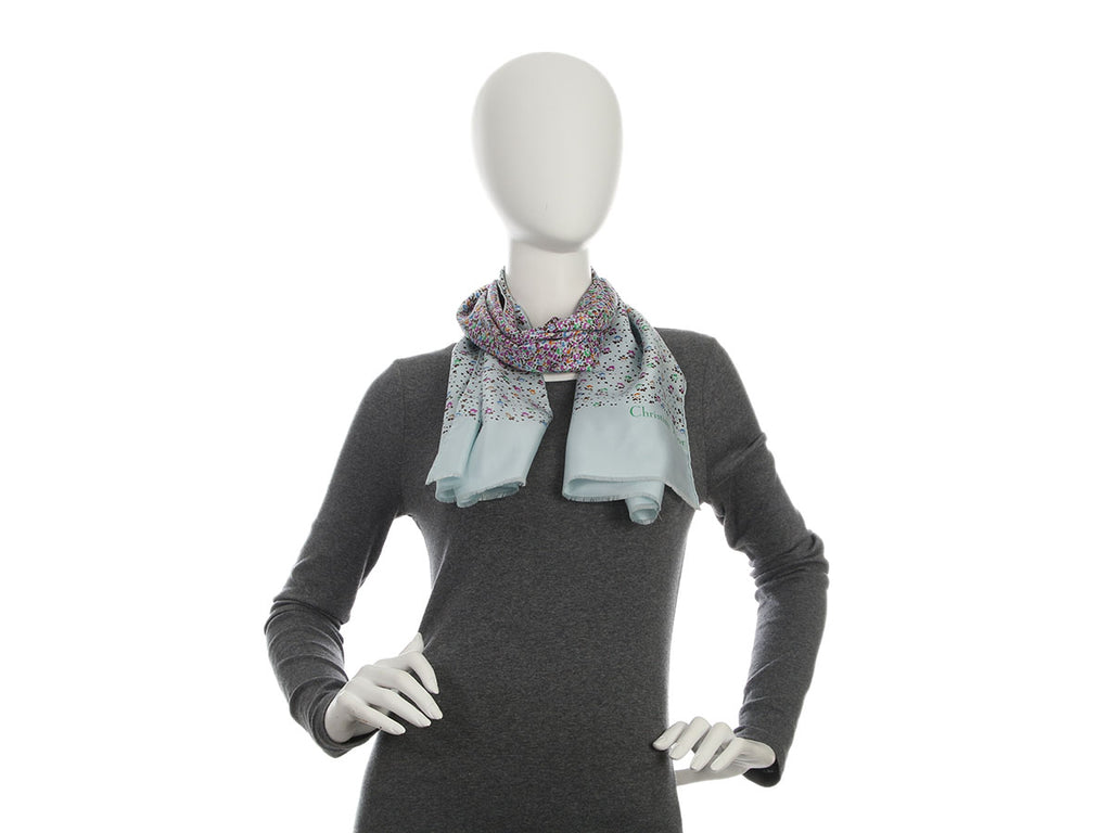 Dior Light Blue Multicolor Silk Scarf