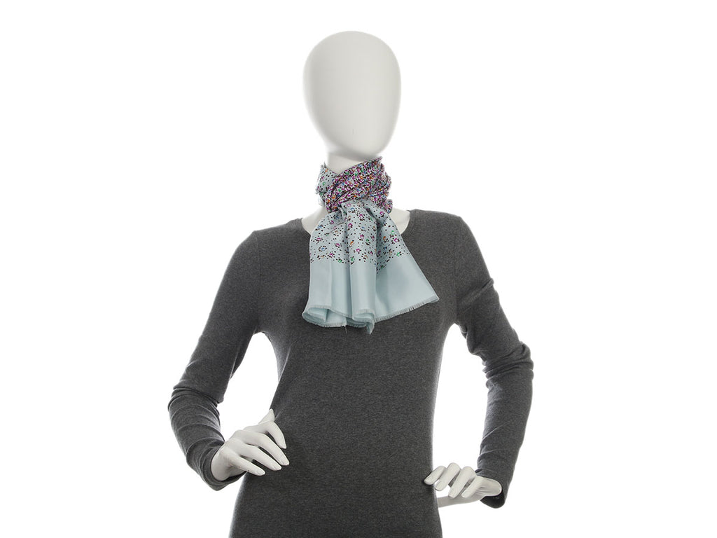 Dior Light Blue Multicolor Silk Scarf