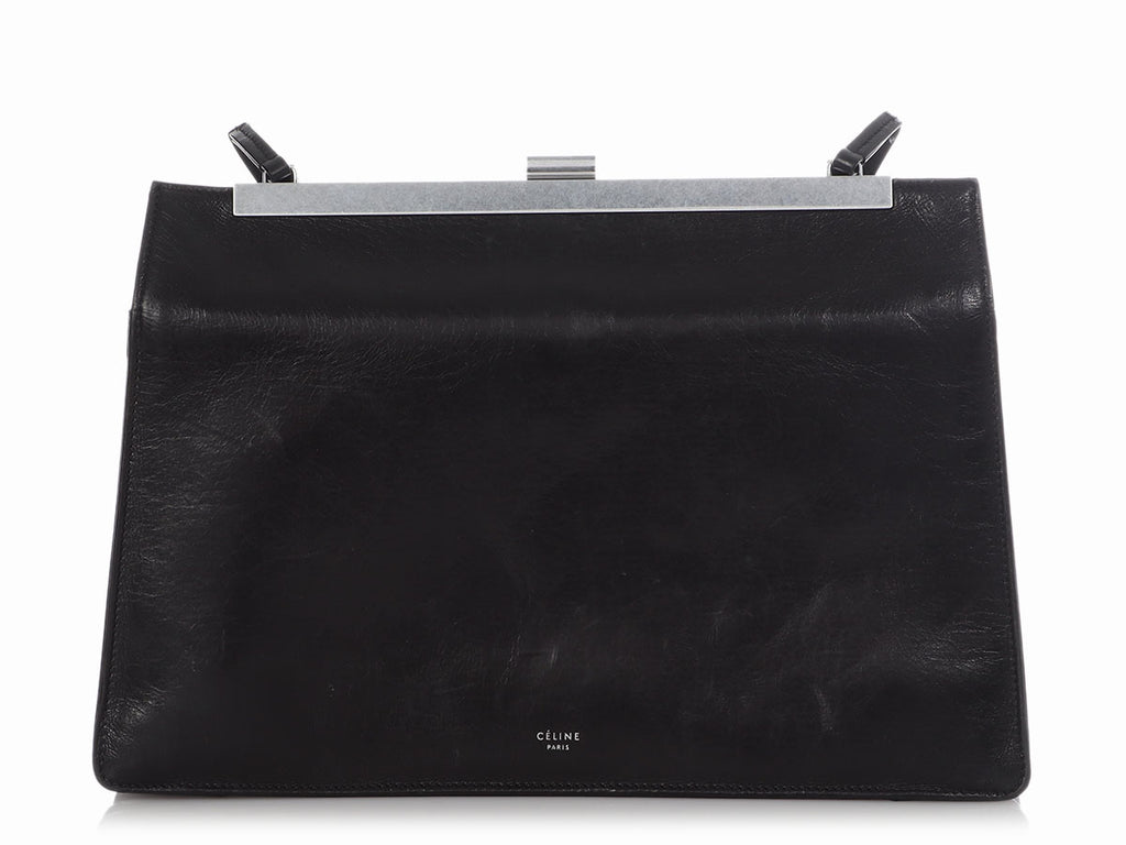 Céline Medium Black Patina Calfskin Clasp Bag