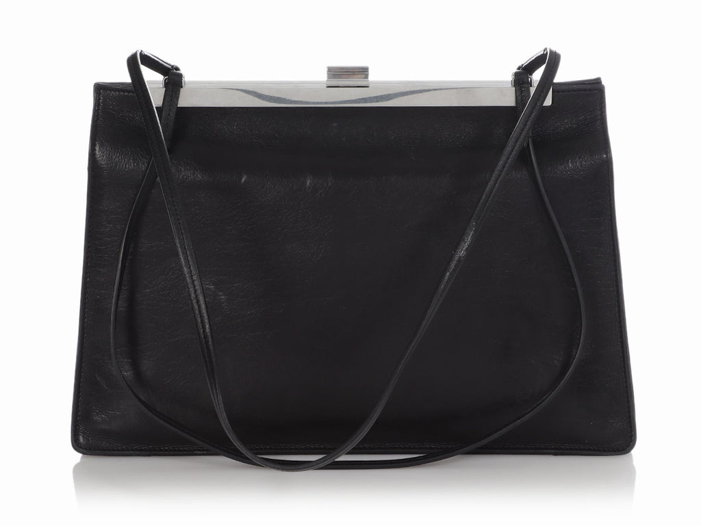 Céline Medium Black Patina Calfskin Clasp Bag