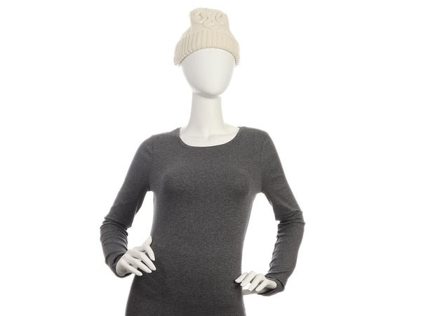 Celine Off White Knit Triomphe Beanie