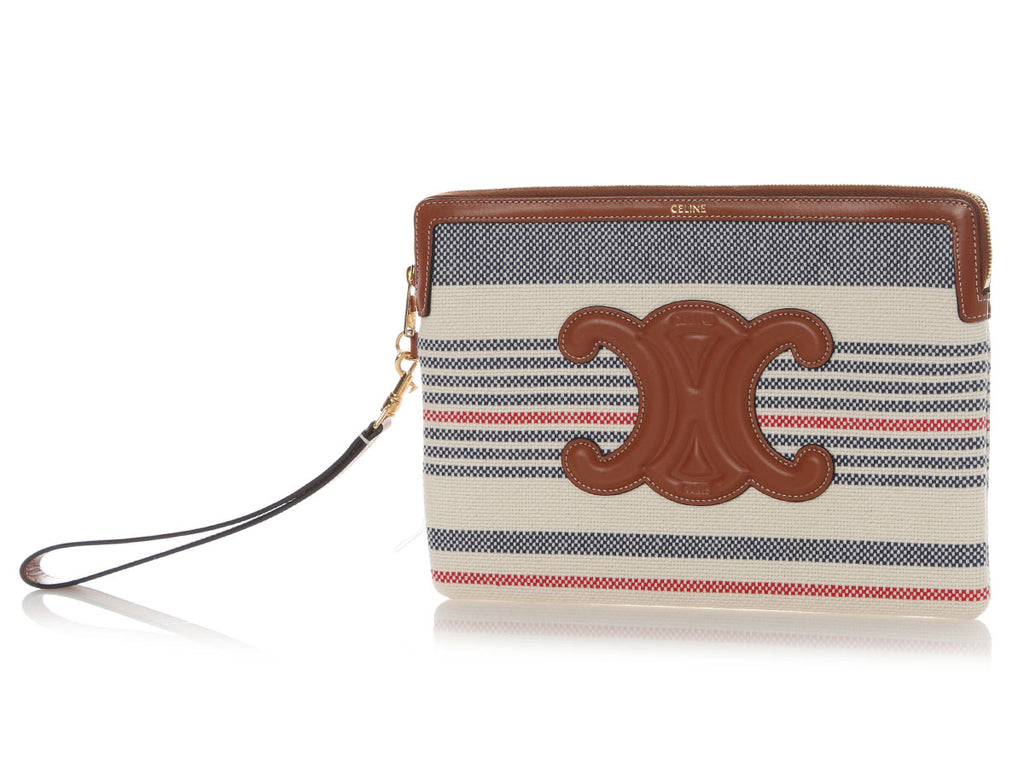 Celine Small Striped Canvas Pouch with Strap