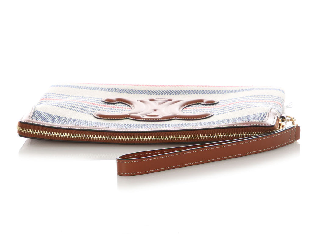Celine Small Striped Canvas Pouch with Strap