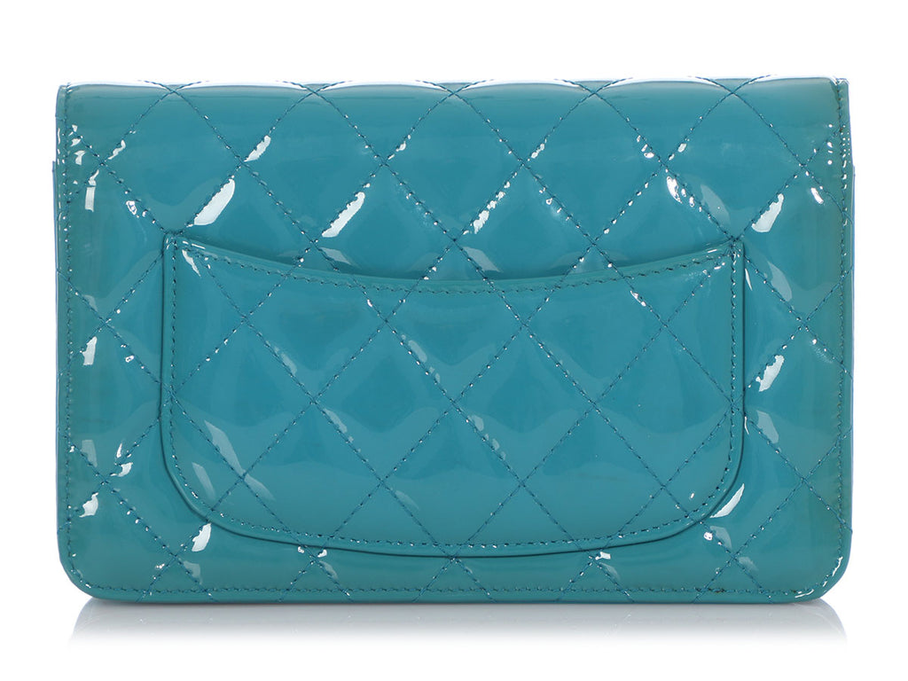 Chanel Teal Quilted Patent Wallet on a Chain WOC