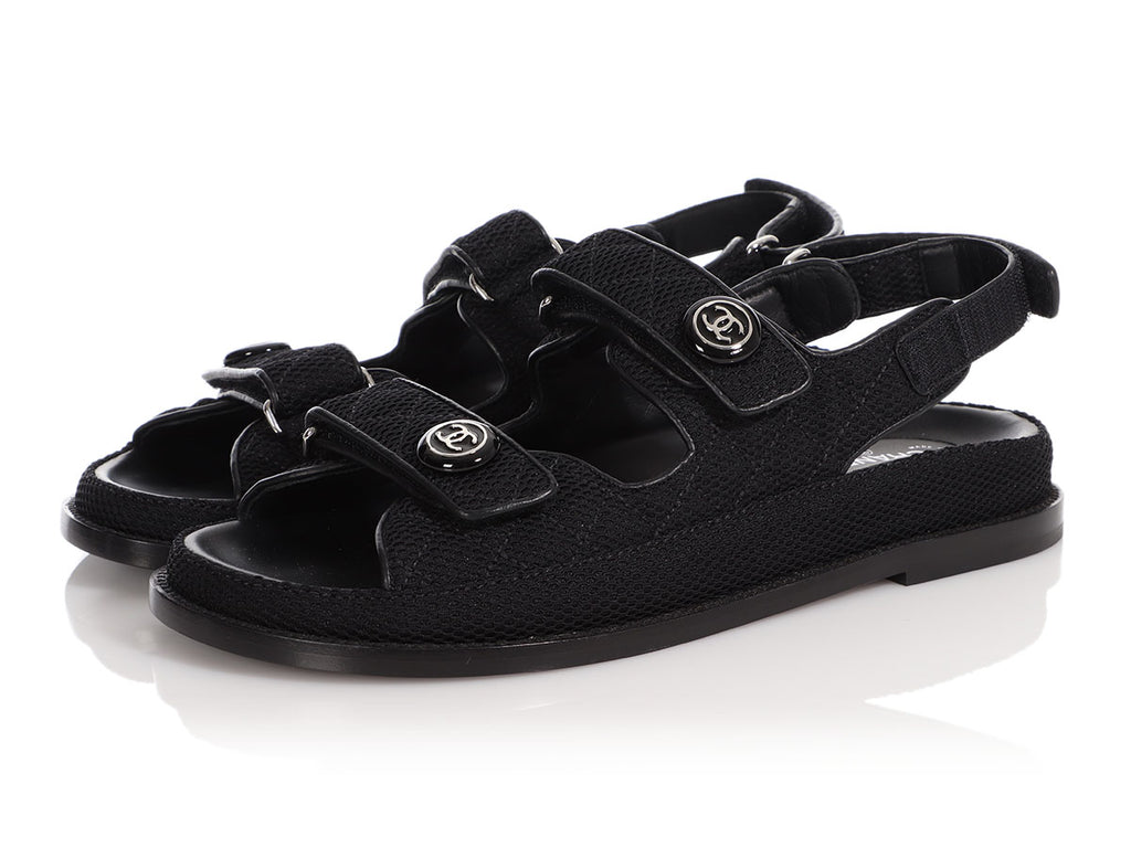 Chanel Black Mesh Dad Sandals