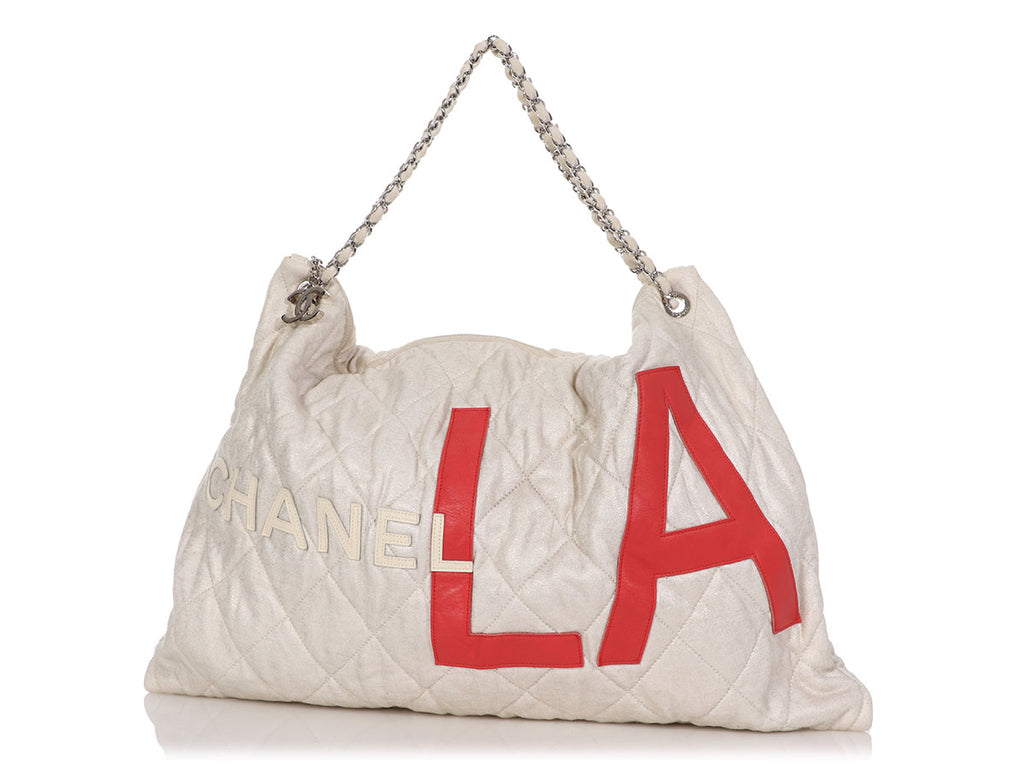 Chanel Large Beige Quilted Fabric LA Tote