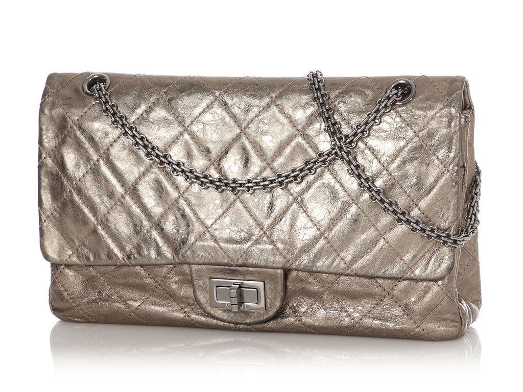 Chanel Bronze Quilted Distressed Metallic Calfskin Reissue 227