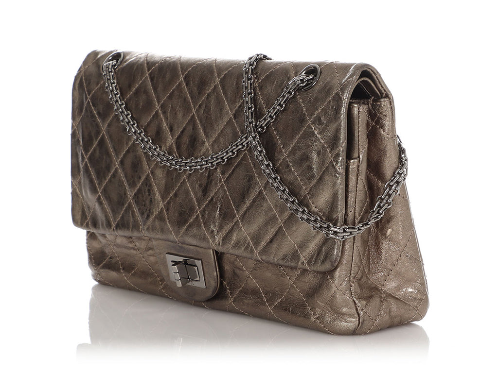 Chanel Bronze Quilted Distressed Metallic Calfskin Reissue 227