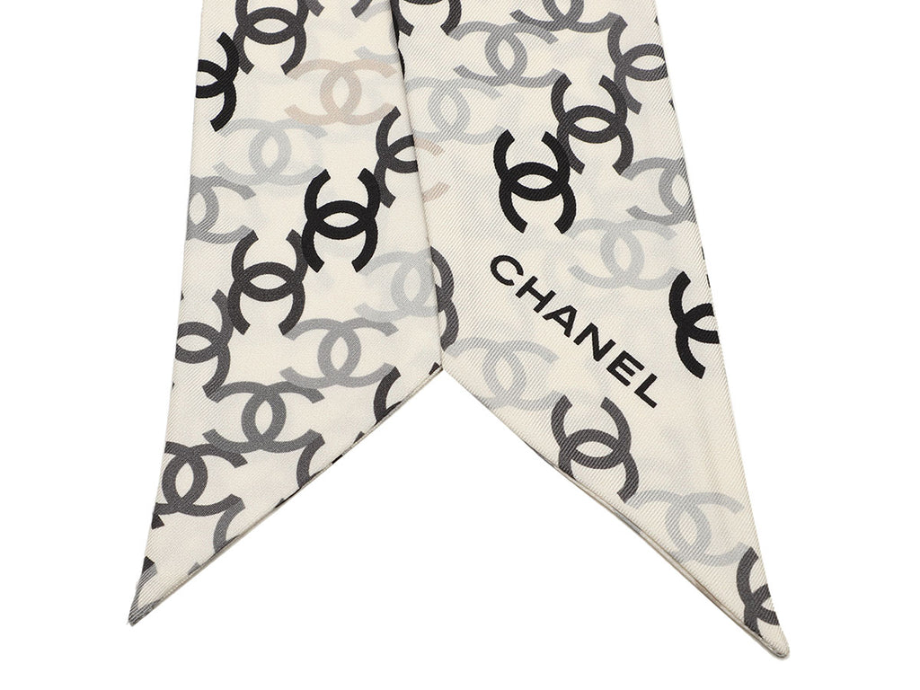 Chanel White, Gray, and Black CC Silk Slim Bandeau