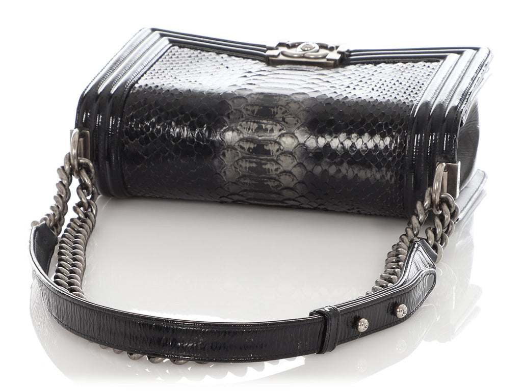 Chanel Old Medium Black Patent Python Boy