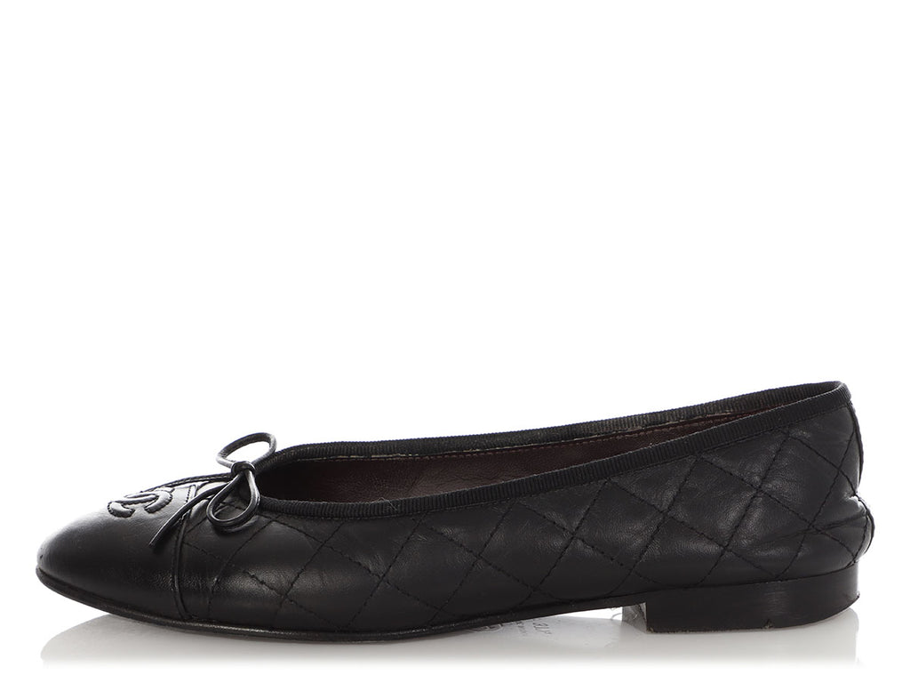 Chanel Black Quilted Leather Ballet Flats