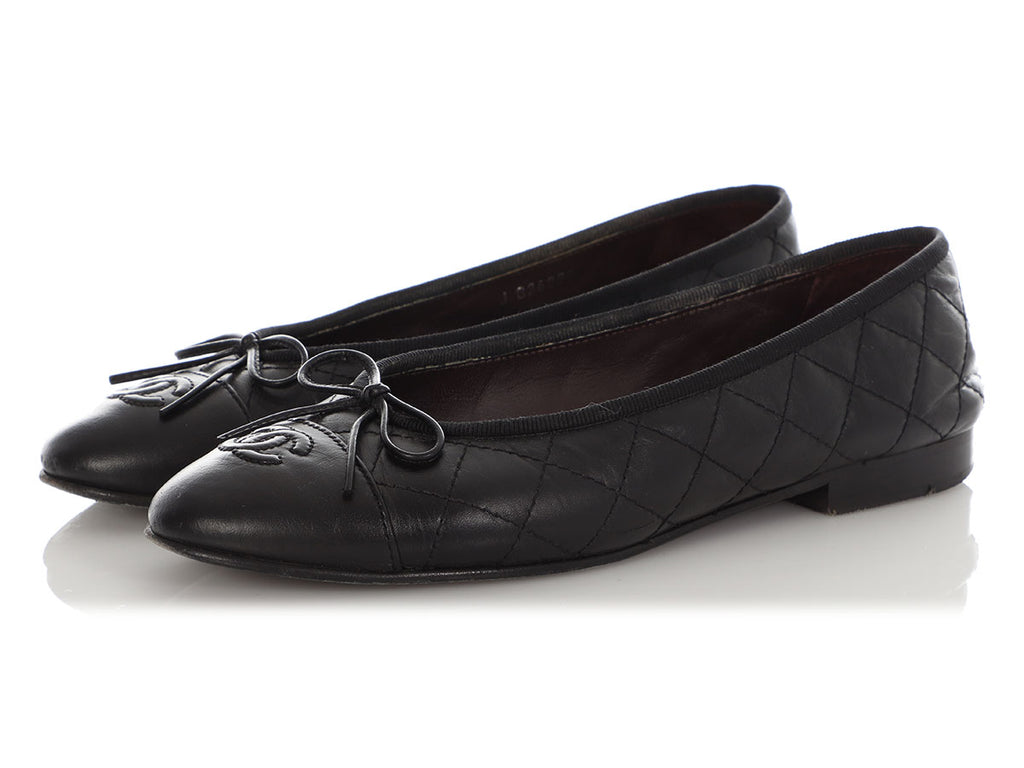 Chanel Black Quilted Leather Ballet Flats