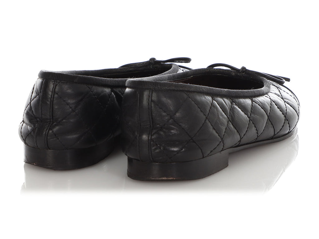 Chanel Black Quilted Leather Ballet Flats