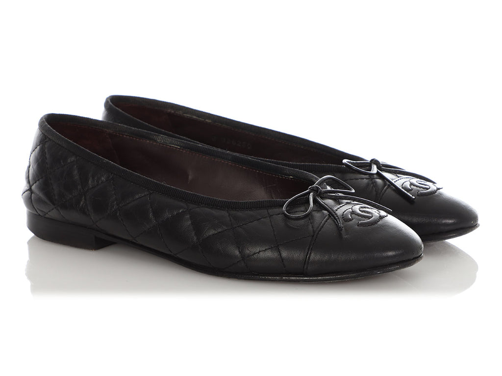 Chanel Black Quilted Leather Ballet Flats