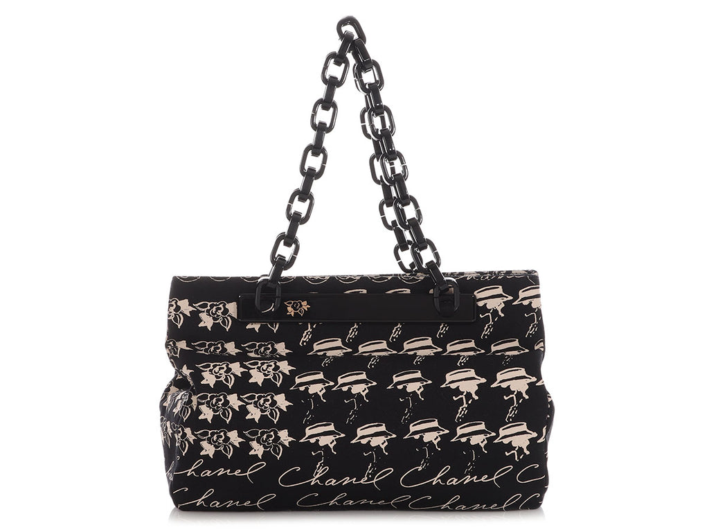 Chanel Black Canvas and Resin Camellia Logo Shoulder Bag