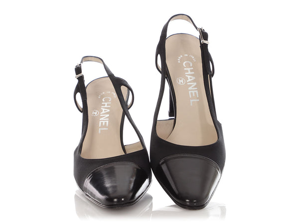 Chanel Black Fabric Capped Toe Slingbacks
