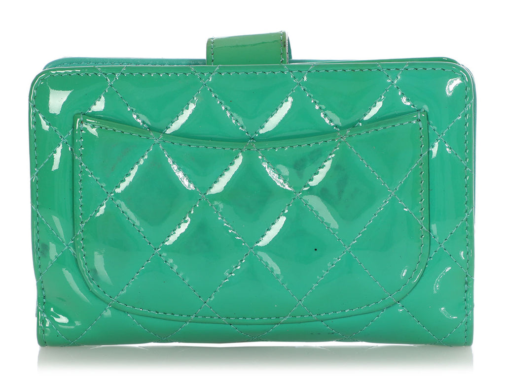 Chanel Green Quilted Patent L-Zip Pocket Wallet