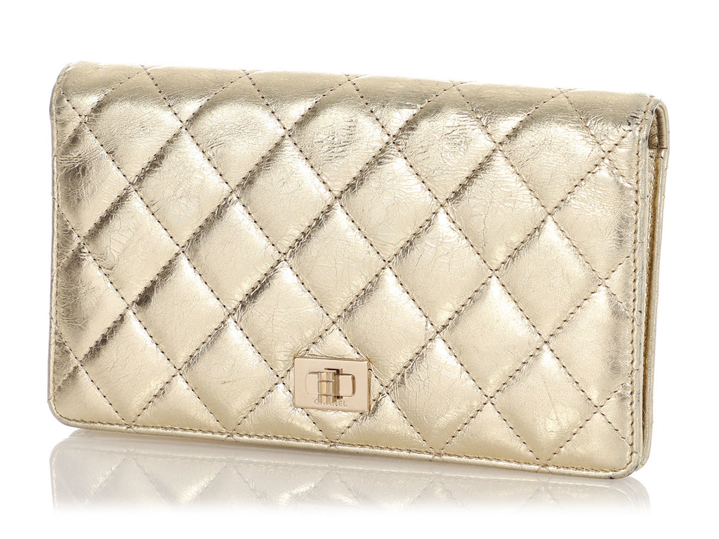 Chanel Gold Distressed Quilted Calfskin Reissue Yen Continental Leather Wallet