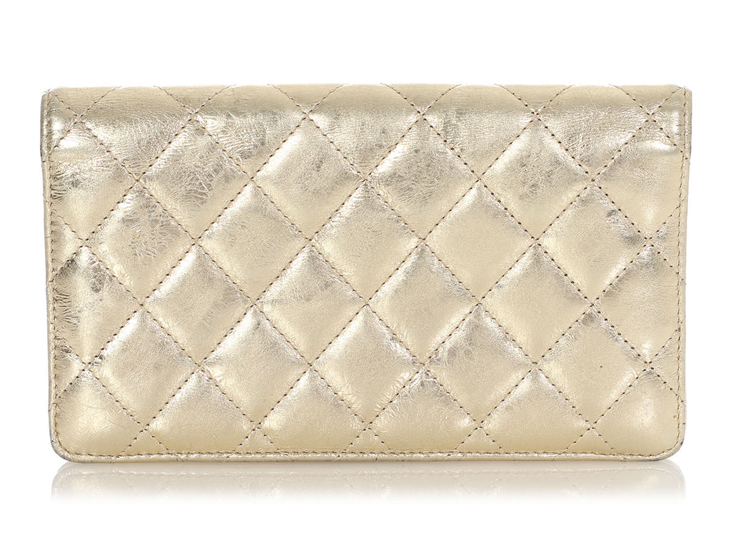 Chanel Gold Distressed Quilted Calfskin Reissue Yen Continental Leather Wallet