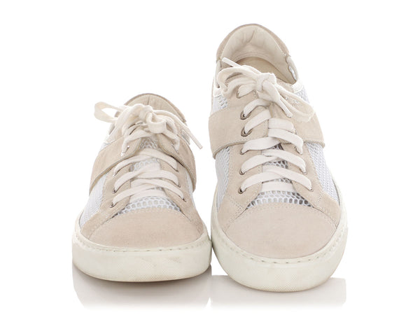 Chanel Greige Suede and Mesh Sneakers