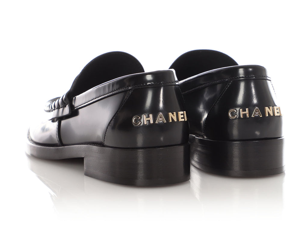 Chanel Black Shiny Calfskin Loafers