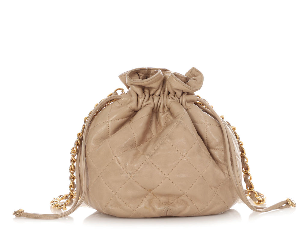 Chanel Vintage Small Taupe Quilted Lambskin Bucket Bag