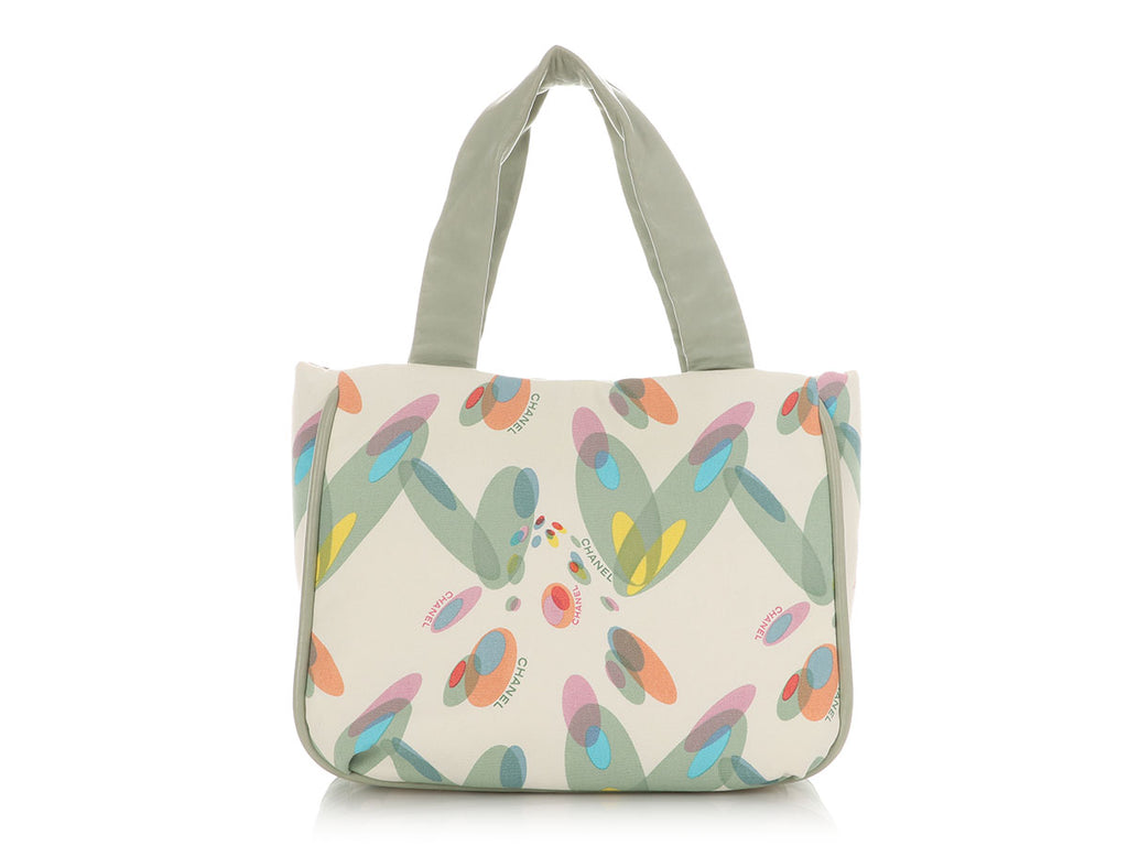 Chanel Light Green Lambskin and Multicolor Canvas Tote