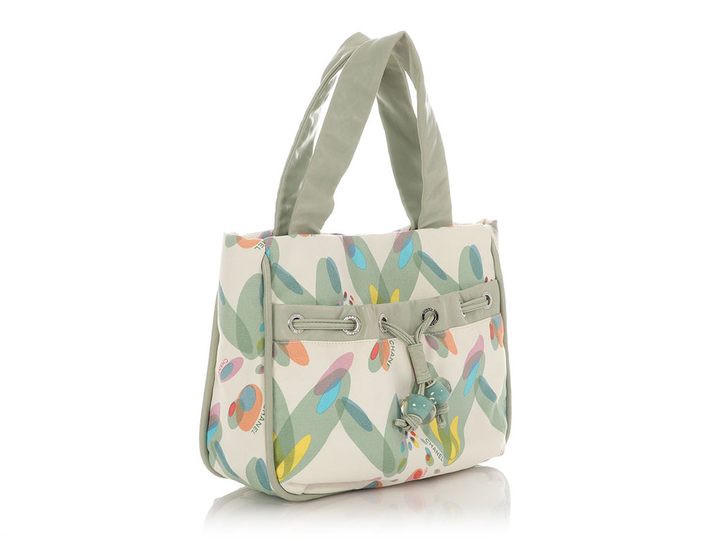 Chanel Light Green Lambskin and Multicolor Canvas Tote