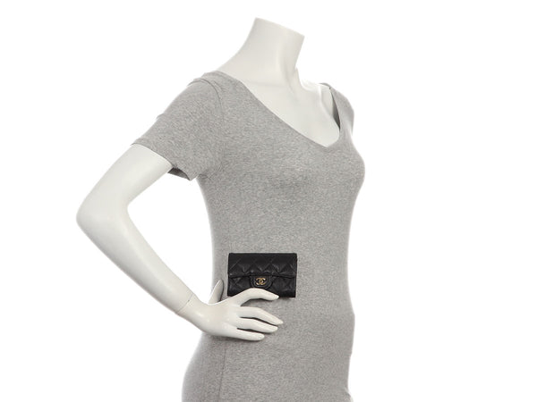 Chanel Black Quilted Caviar Flap Card Case